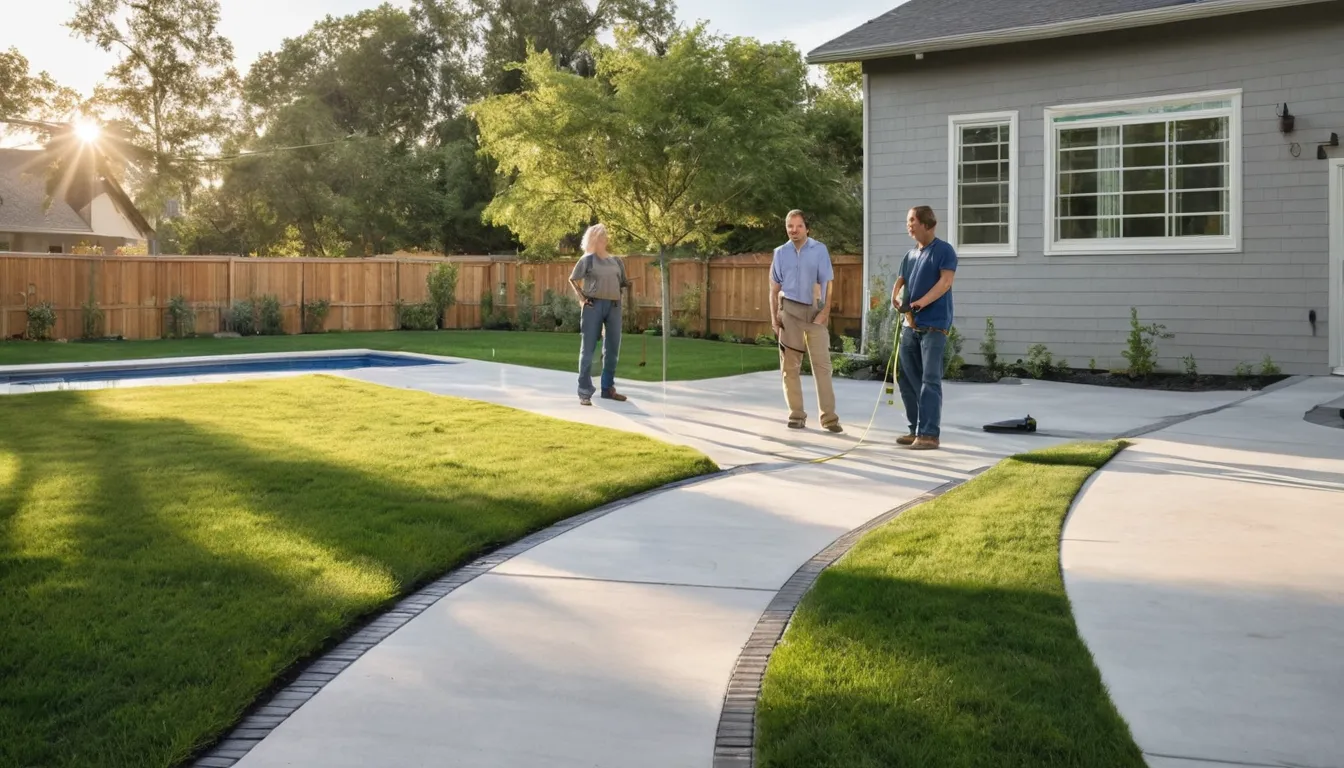 A freshly finished concrete patio behind a ranch-style home in De Soto